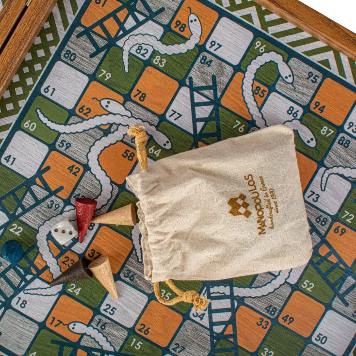 Kinder MANOPOULOS Spiele Für Erwachsene|Spiele Für Kinder<4-in-1 Retro Kombi-Spiel-Set aus Walnuss-Holz