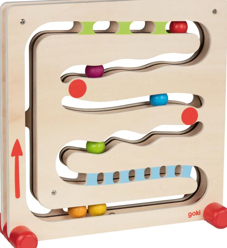 Kinder GOKI Holzspielzeug<Kugelbahn mit Fingerfahrstuhl